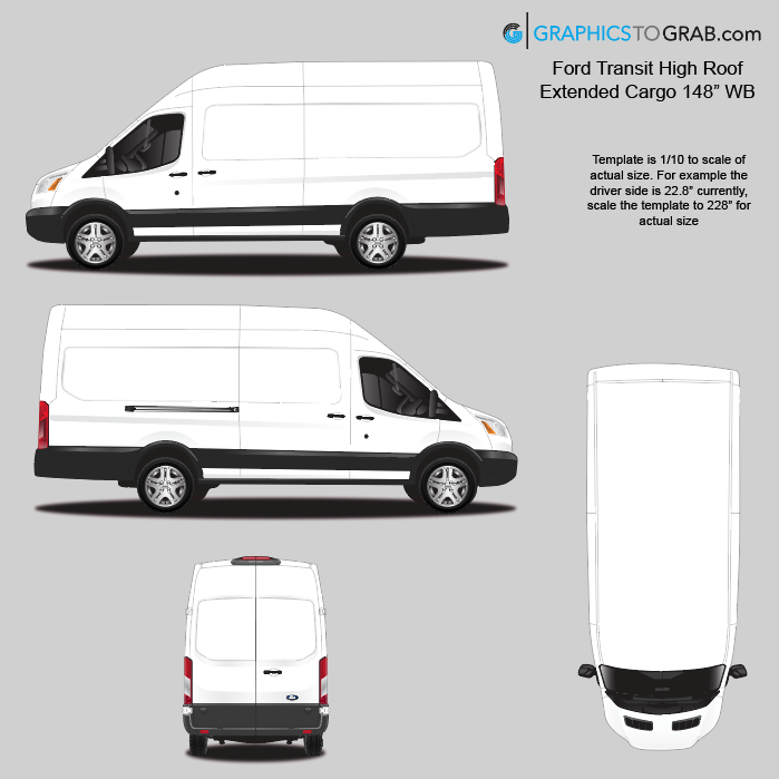 Ford Transit High Roof Extended Cargo 148” WB vector template